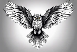 Sleeve with an owl with angel wings tattoo idea