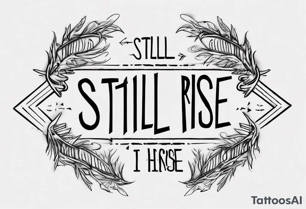 Sentence “still i rise” , with a circle around it thin lines, arrow coming out sides lettering tattoo idea