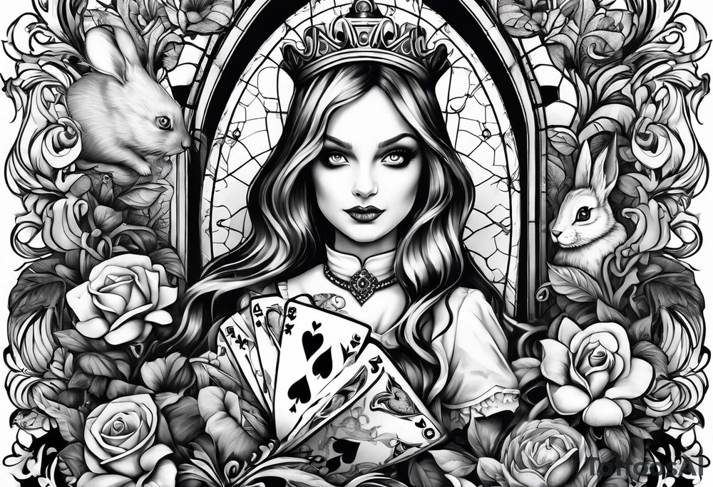 Gothic Alice in wonderland tattoo idea