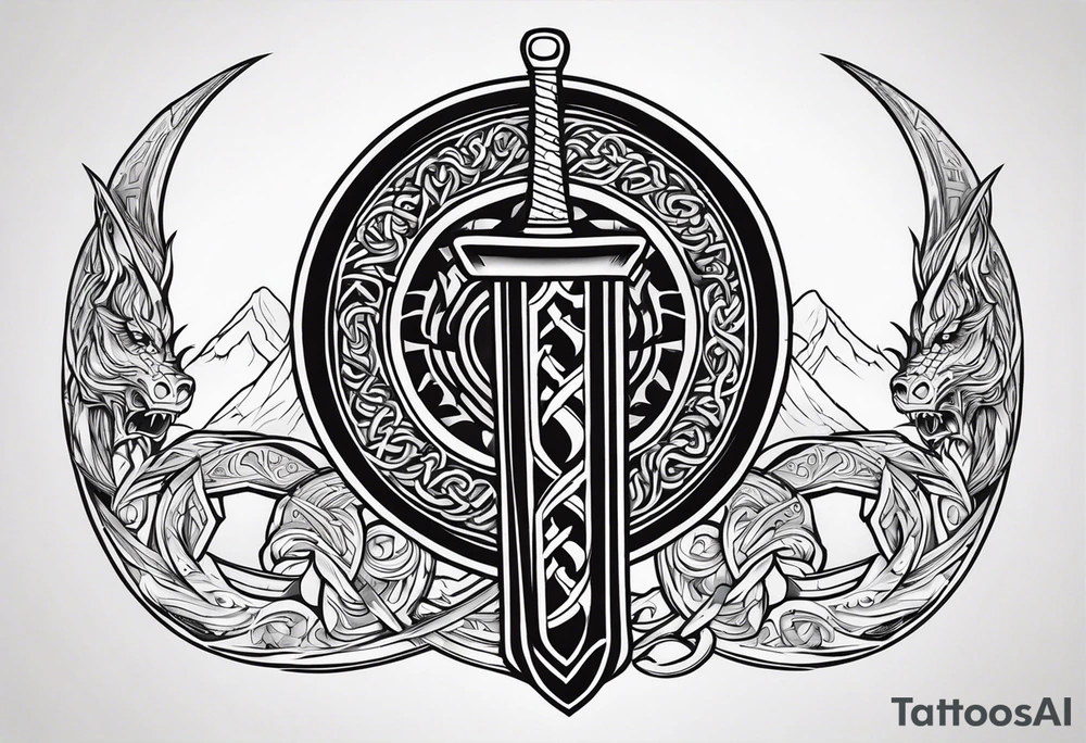 Viking sword Valhalla dragon shield tattoo idea