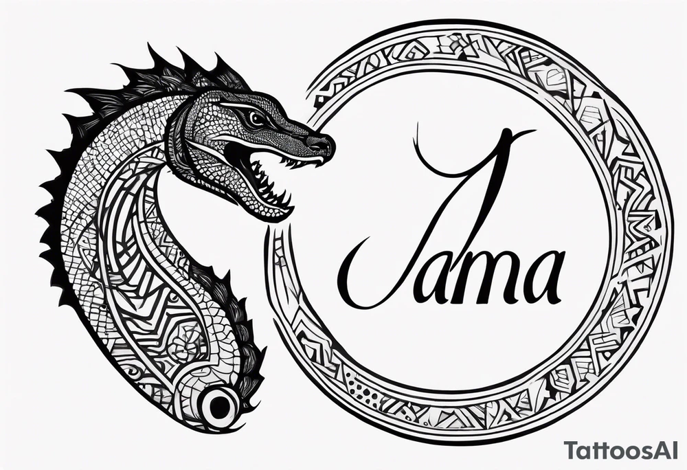 Jamal script circled by goanna tattoo idea