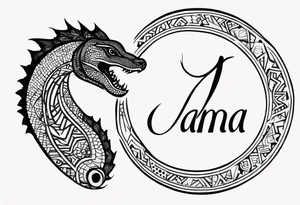 Jamal script circled by goanna tattoo idea
