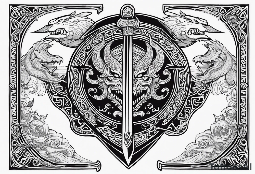 Valhalla sword shield viking ship dragon head tattoo idea Valhalla sword shield viking ship dragon head tattoo idea