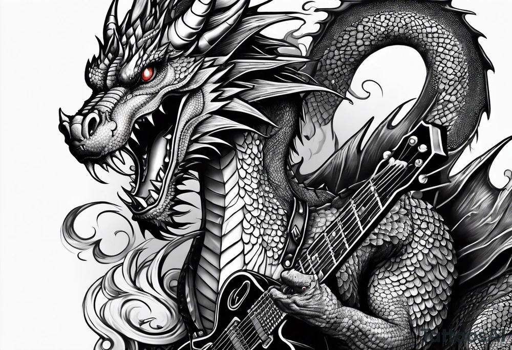 Dragon playing guitar tattoo idea