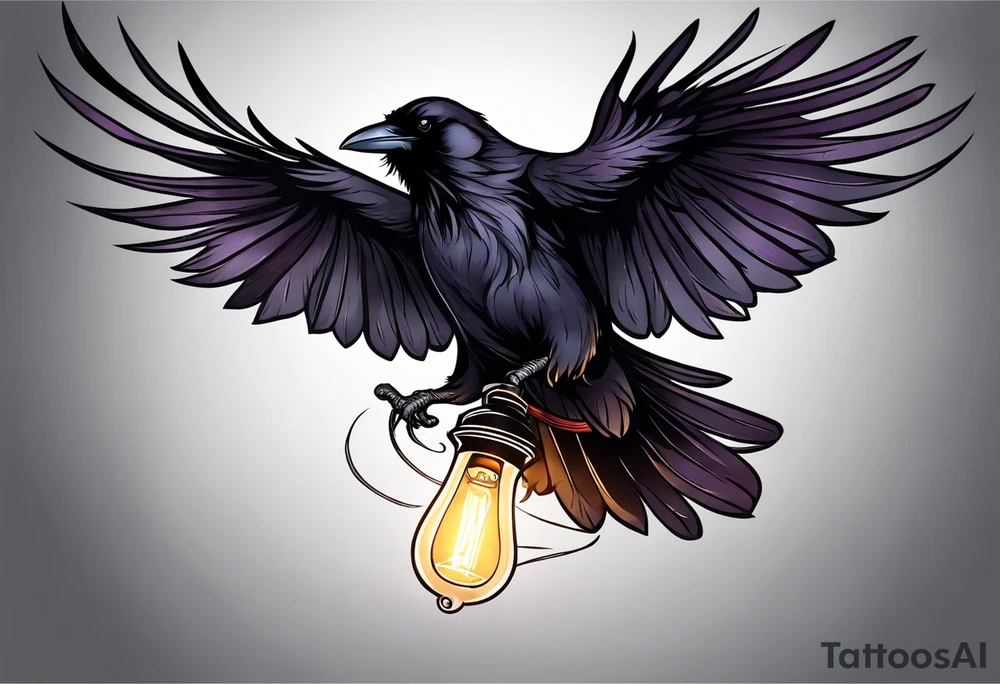 Gothic raven flying holding a light at night tattoo idea