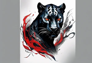 unique black panther tattoo, dynamic pose, showcasing its strength and grace, striking red eyes, intense and captivating elements, artistic flair, blending realism with abstract elements tattoo idea