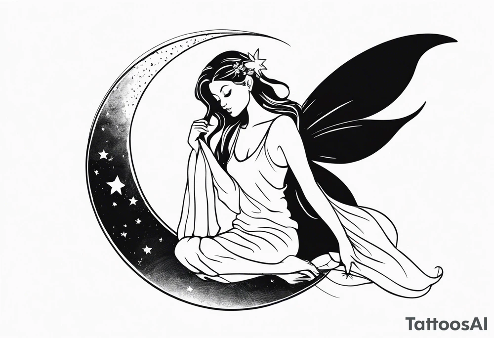 fairy sitting on moon tattoo idea