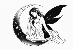 fairy sitting on moon tattoo idea