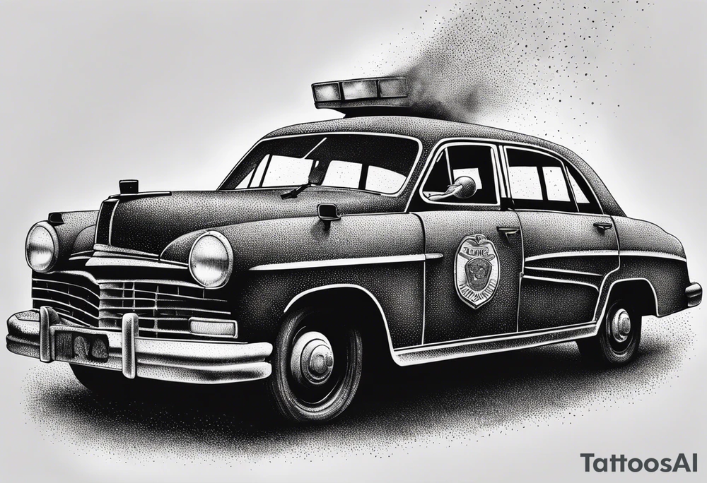 destroyed police car on fire tattoo idea