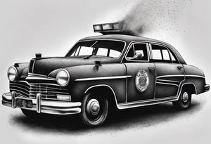 destroyed police car on fire tattoo idea