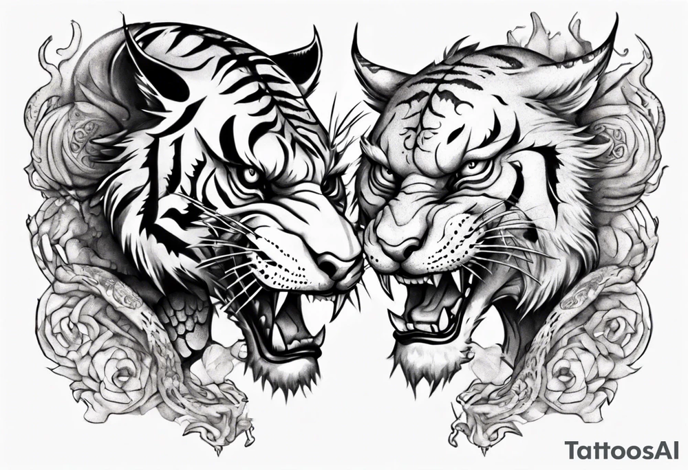 tiger and dragon are playing with each other tattoo idea