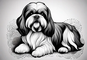 Design a small outline tattoo of a Shih Tzu with long hair flowing, capturing its adorable and regal presence. tattoo idea