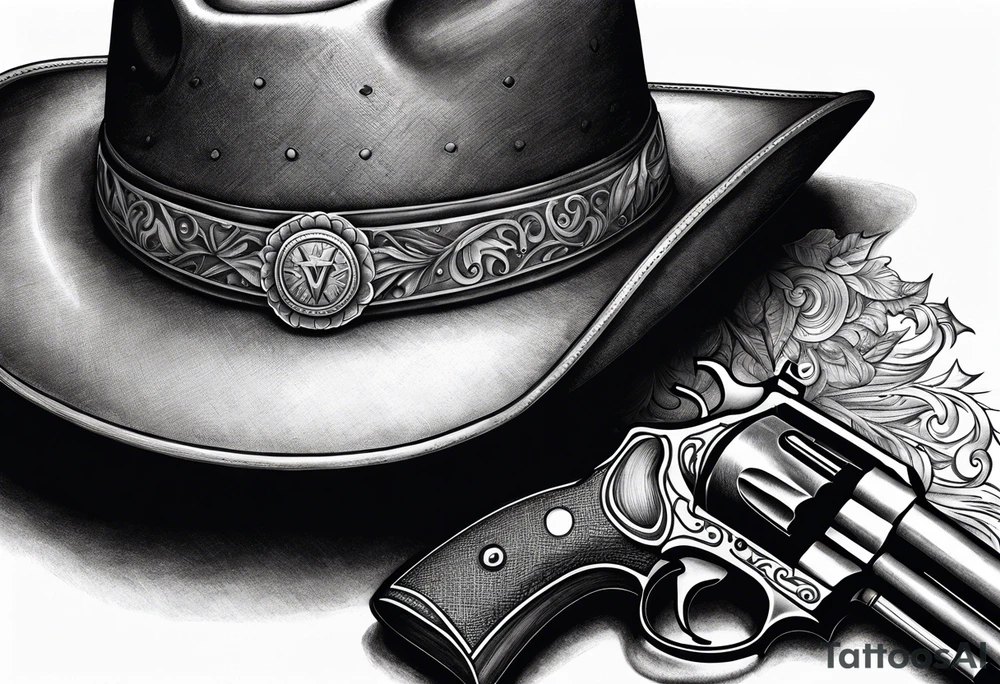 Cowboy hat with a .45 revolver and a rifle tattoo idea
