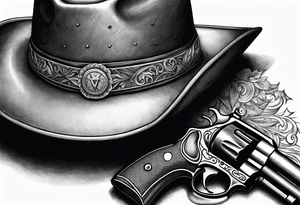 Cowboy hat with a .45 revolver and a rifle tattoo idea