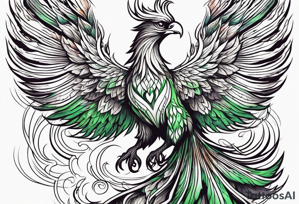 Phoenix Bright colours rising from green flames that destroyed it no green tattoo idea