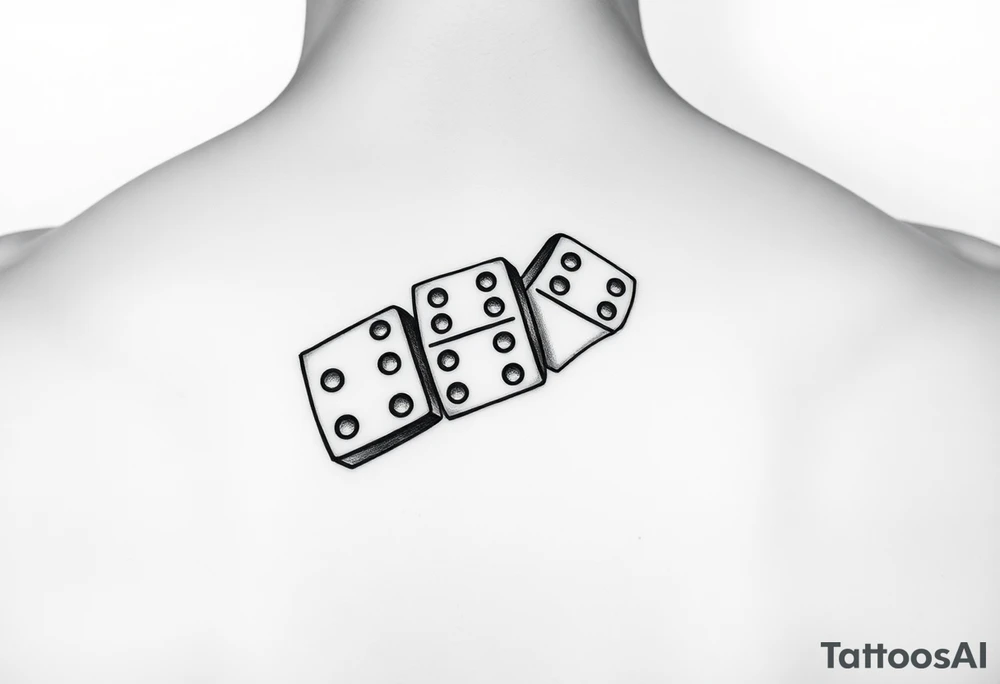 Three domino tiles falling onto each other, showing the pips 8, 7, and 6. tattoo idea