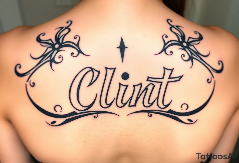Clint spelled out in cartoon lettering tattoo idea