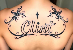 Clint spelled out in cartoon lettering tattoo idea