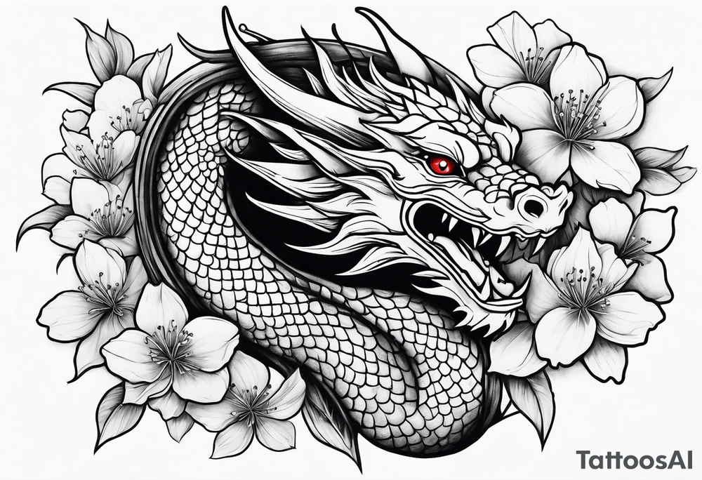 dragon with cherry blossom tattoo idea