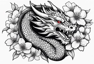dragon with cherry blossom tattoo idea