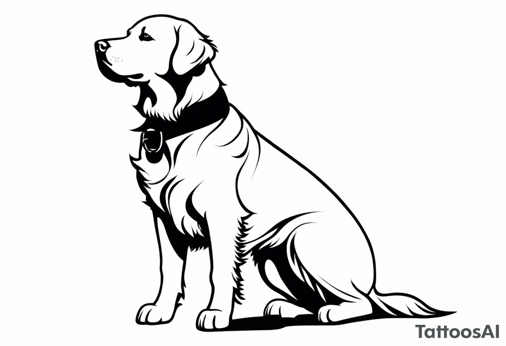 a golden retriever in a kimono full body view wearing a black karate belt tattoo idea