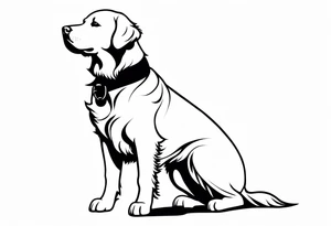 a golden retriever in a kimono full body view wearing a black karate belt tattoo idea