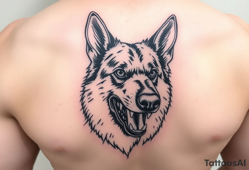 German Shepherd snarling and looking angry. tattoo idea