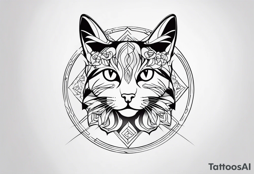 un gatito delicado dentro de un círculo tattoo idea