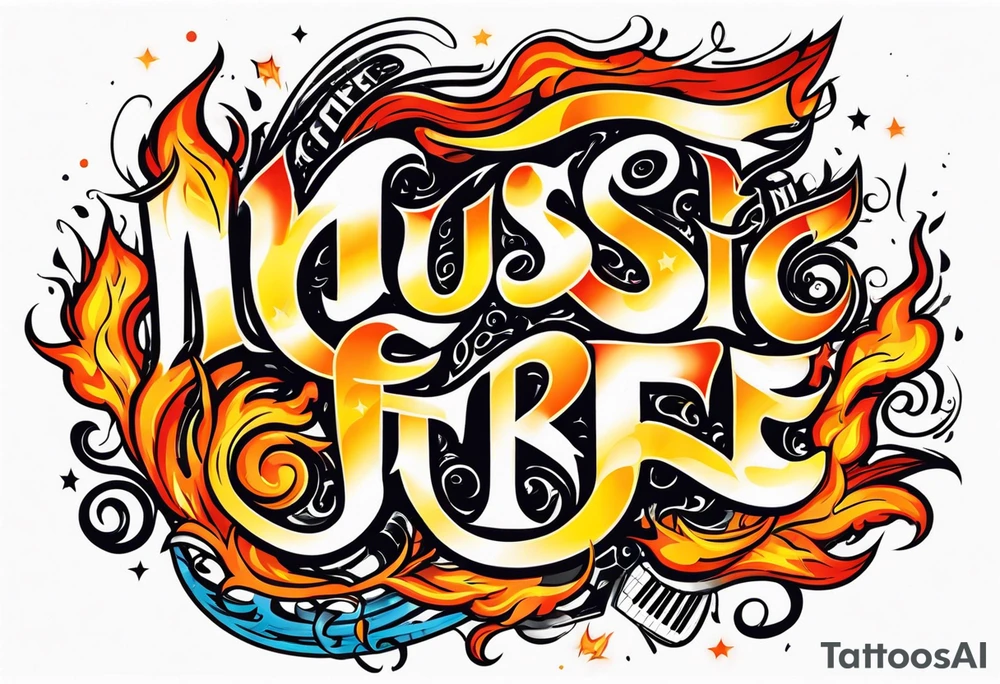 Music on fire tattoo idea