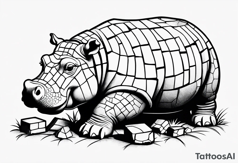 Hippo laying bricks tattoo idea
