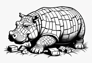 Hippo laying bricks tattoo idea