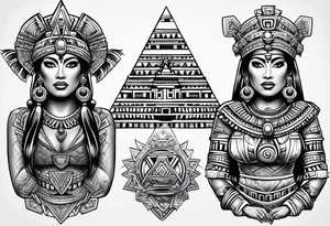 Aztec princess, mayan pyramid ollin symbol tattoo idea