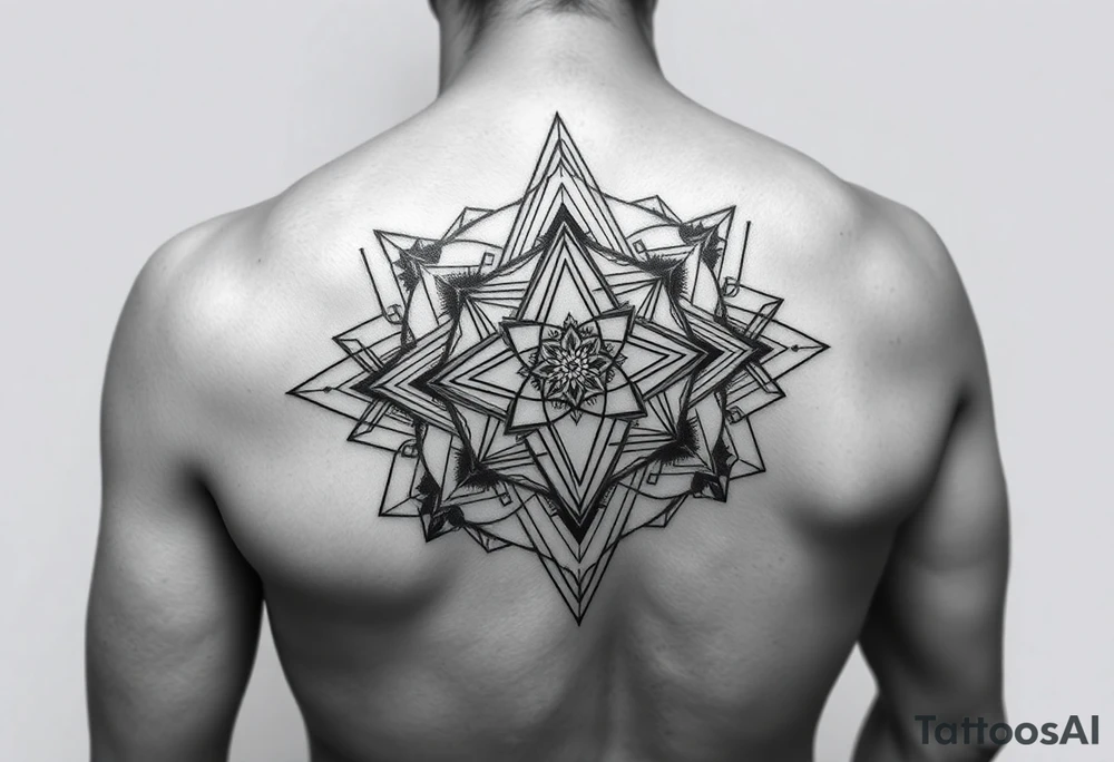 Make me a feminine sacred geometry piece the gift of feeling of feminine divine make the peace truly bold and three dimensional make it pop out and dynamic you truly unique make the image not on skin but as a drawn image tattoo idea
