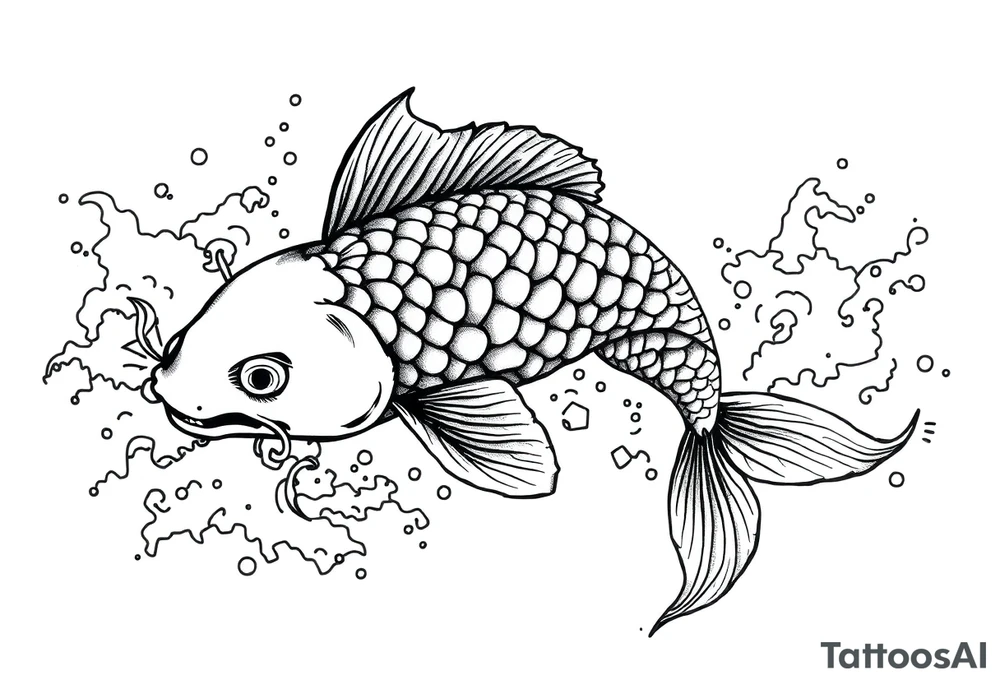 traditional koi fish swimming upstream through turbulent waves tattoo idea