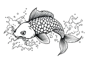 traditional koi fish swimming upstream through turbulent waves tattoo idea