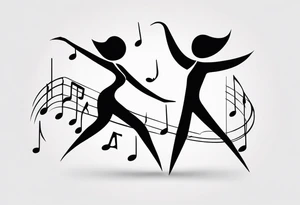 Music quarter notes connecting two dancing stick figures tattoo idea