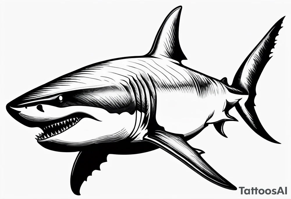 Great white shark outline but grunge tattoo idea