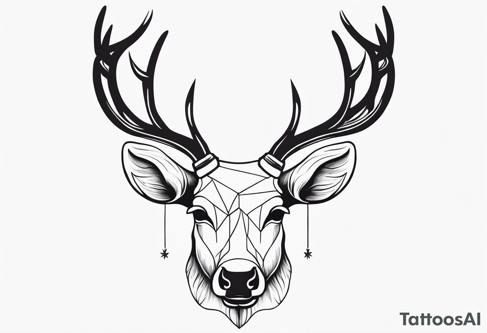 back tattoo of a front view reindeer with half the face as a skull tattoo idea