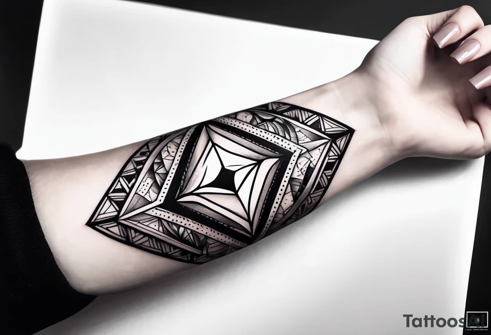 Sleeve on the forearm with a diamond in the middle tattoo idea