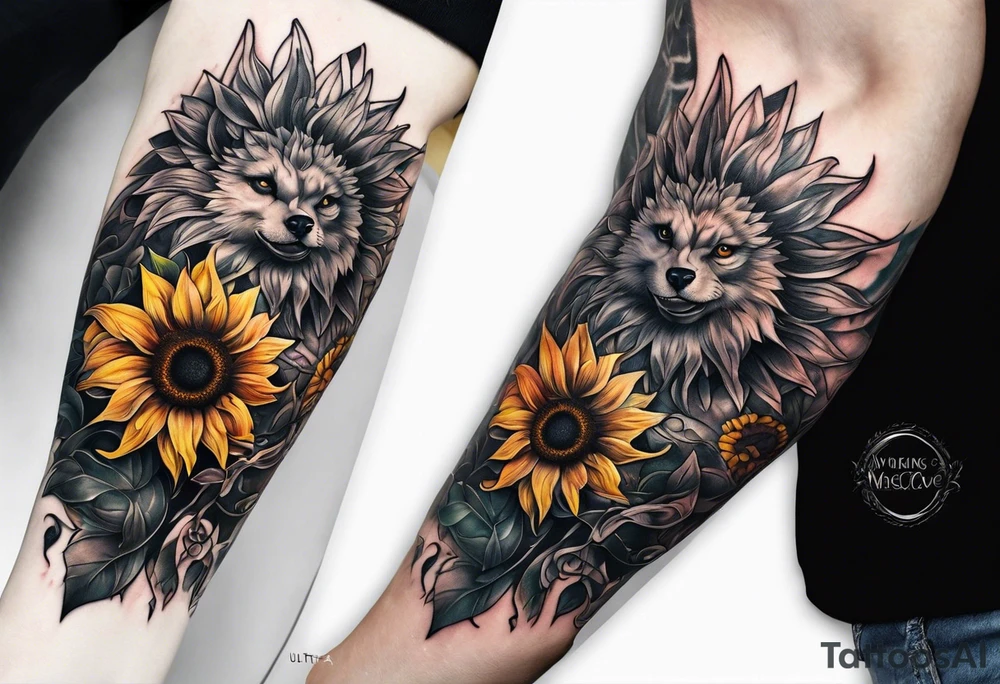 Sunflower viking sleeve tattoo idea
