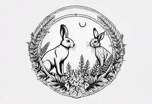 Base Design: circular for upper arm / shoulder. 

Include:
LOVE
ferns
two hares boxing tattoo idea