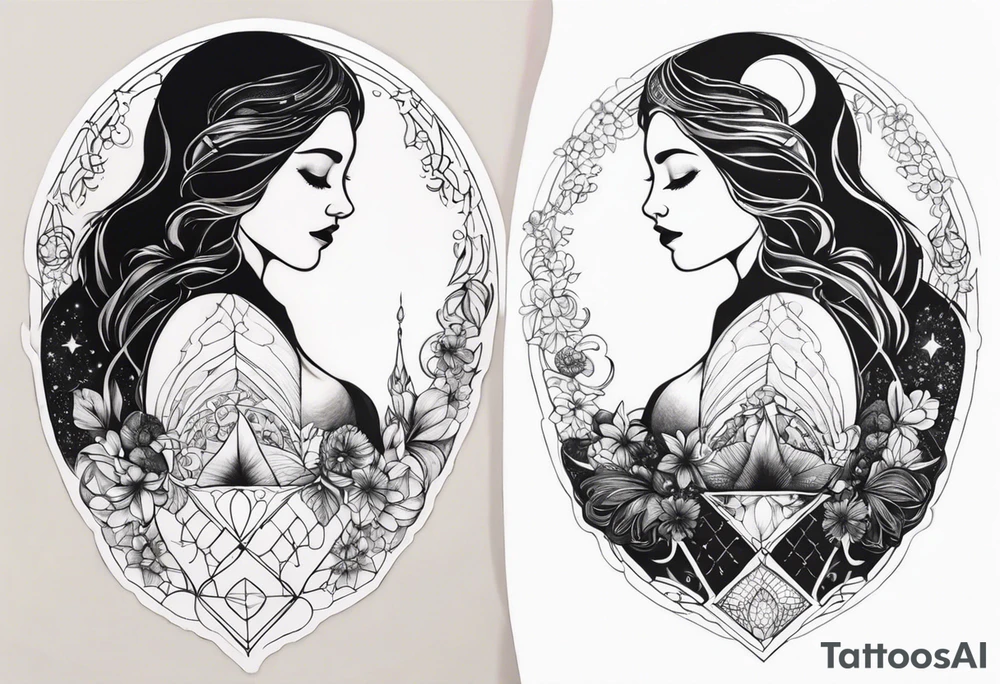 Two separate ideas for day and night placed on each breast tattoo idea Two separate ideas for day and night placed on each breast tattoo idea