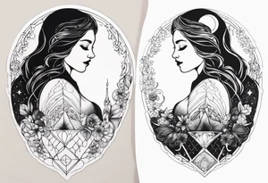 Two separate ideas for day and night placed on each breast tattoo idea