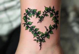 A heart shaped from leafy vines in forest green, wrapping gently around Barunka. tattoo idea