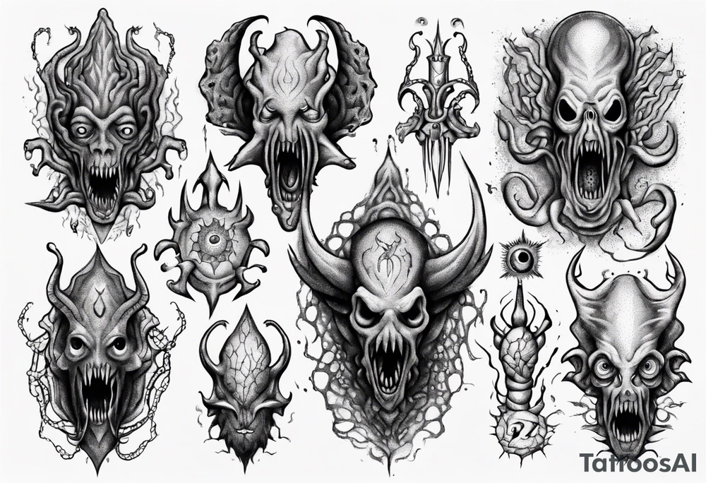 lovecraft monster for arms and forearms tattoo idea