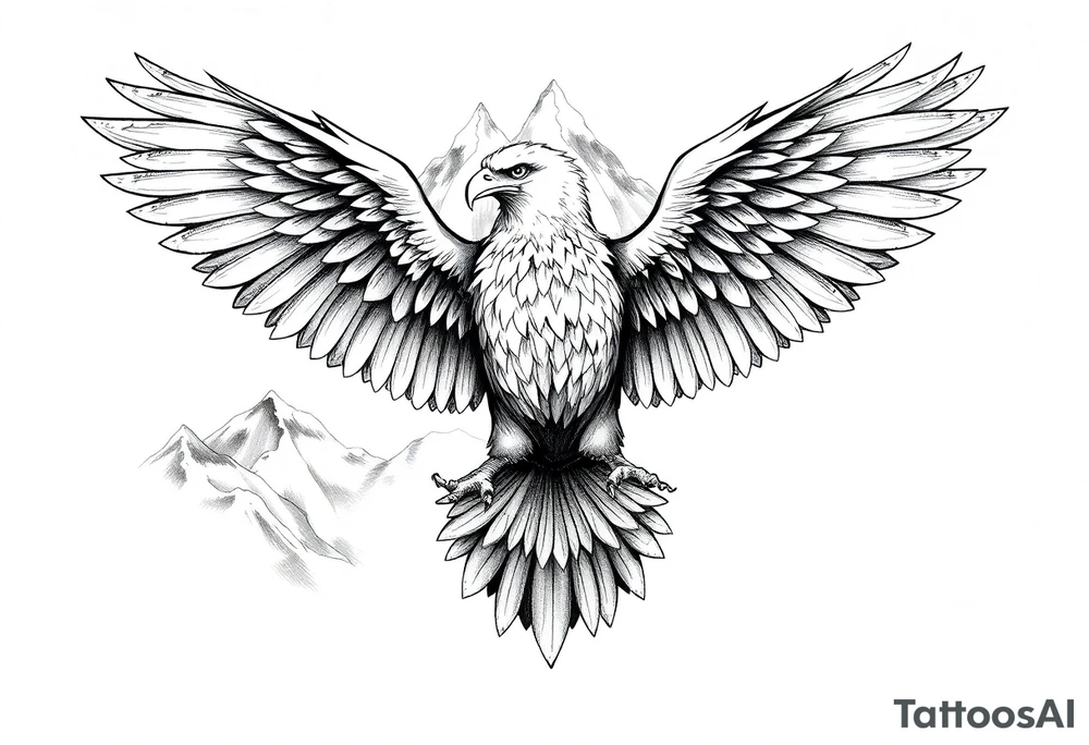 majestic eagle spreading wings against mountain peaks 

In the eagles wings put these names. 
Isabella 
joeseph
Anthony tattoo idea