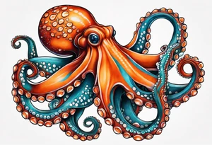Orange and red Octopus with blue and teal suckers tattoo idea
