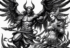 Devil with angel wings fighting tattoo idea