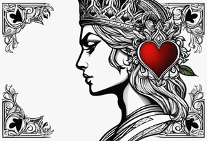 A right side of neck, tattoo of the king of hearts with the Ace of spades behind it and an enchanted leaves around it tattoo idea