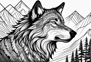 Wolf with mountains tattoo idea